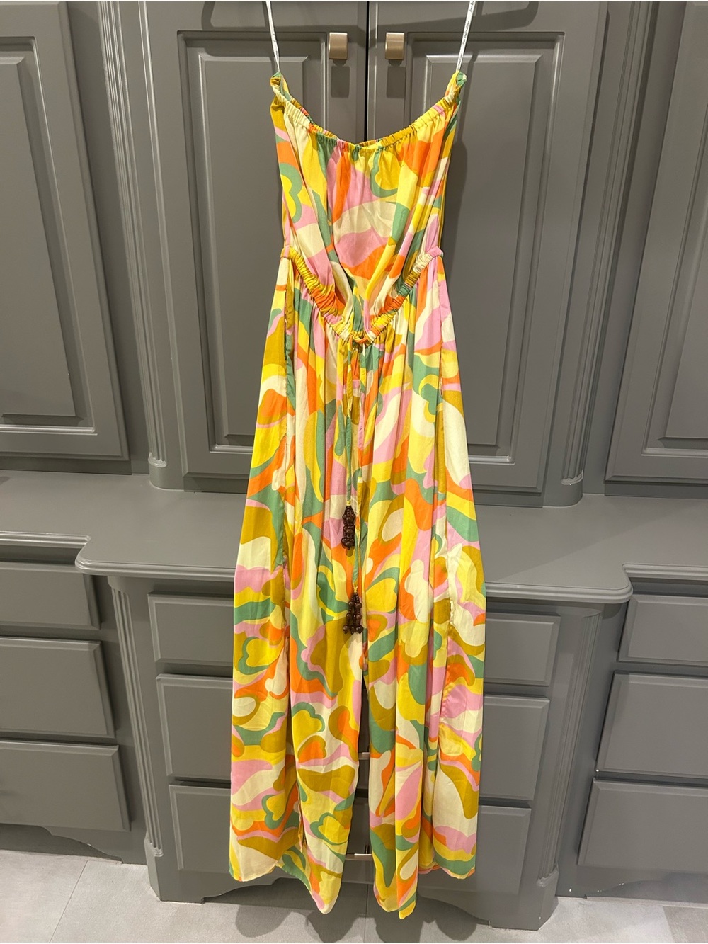 Strapless Multicolor Summer Jumpsuit with Drawstring Waist